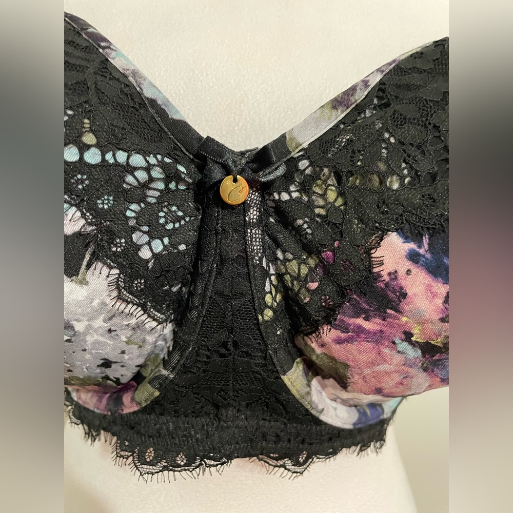 NWOT CACIQUE Unlined Balconette Underwire Bra Black Floral Eyelash Lace 44G - Picture 2 of 10